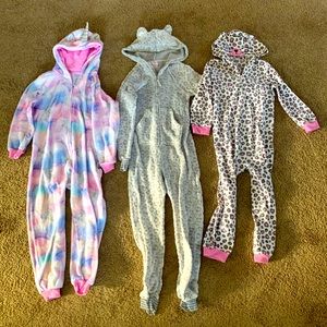 Set of 3 unicorn cat zip up pajamas size 7 and 7/8